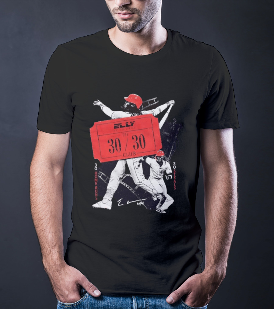 Cincinnati Reds Baseball Elly De La Cruz 30/30 Club 30 Home Runs 30 Stolen Bases T-Shirt