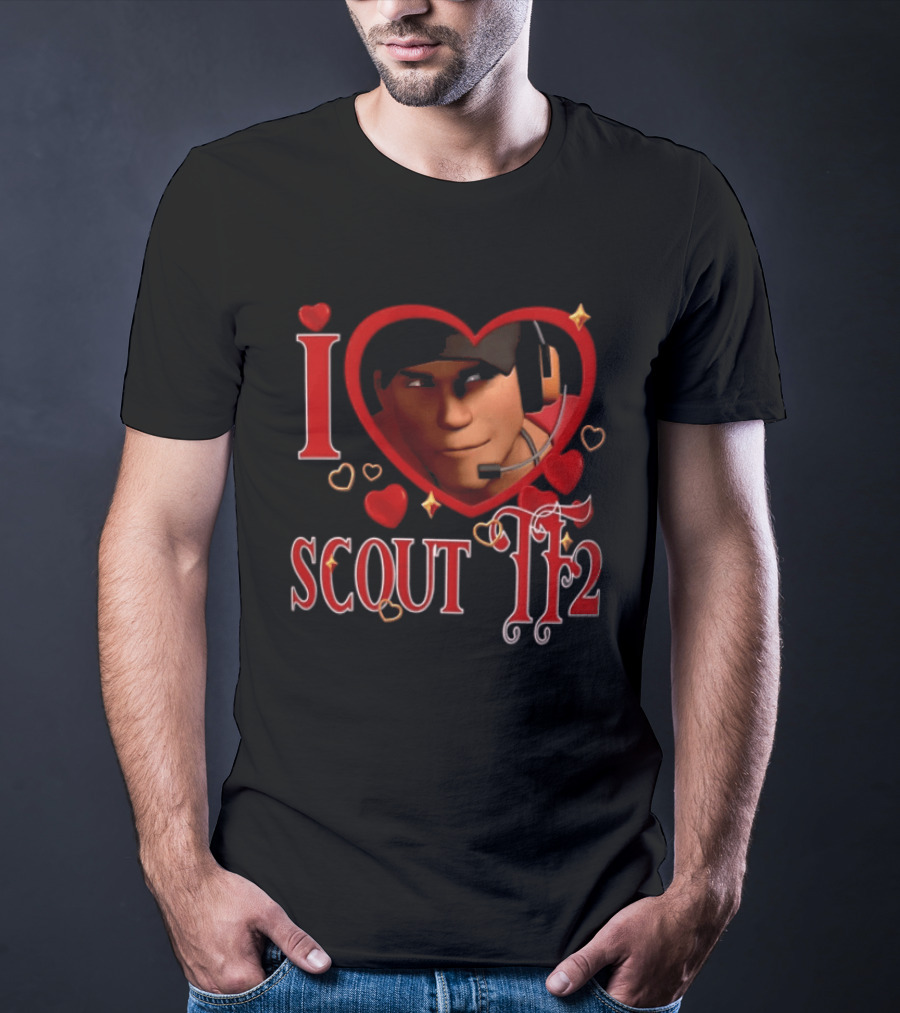I Heart Scout TF2 Team Fortress 2 Character With Headset In Heart Shape T-Shirt