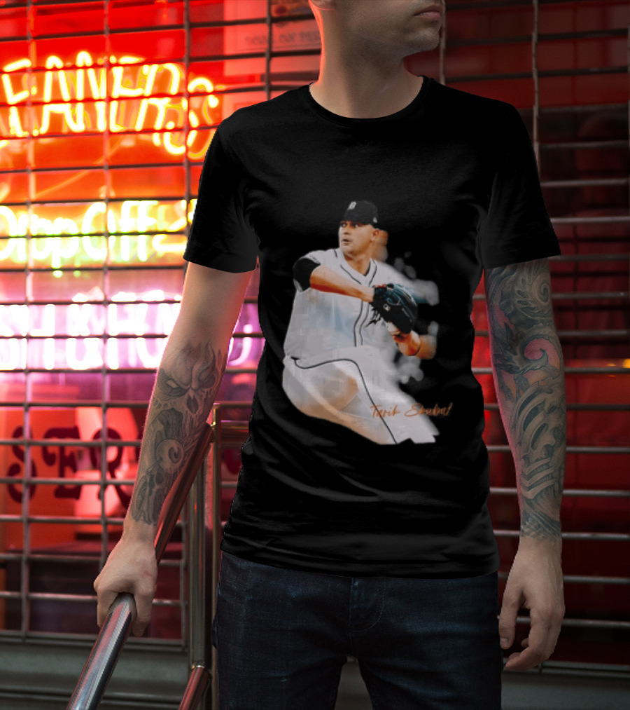 Detroit Tigers Tarik Skubal Pitcher Action Baseball T-Shirt