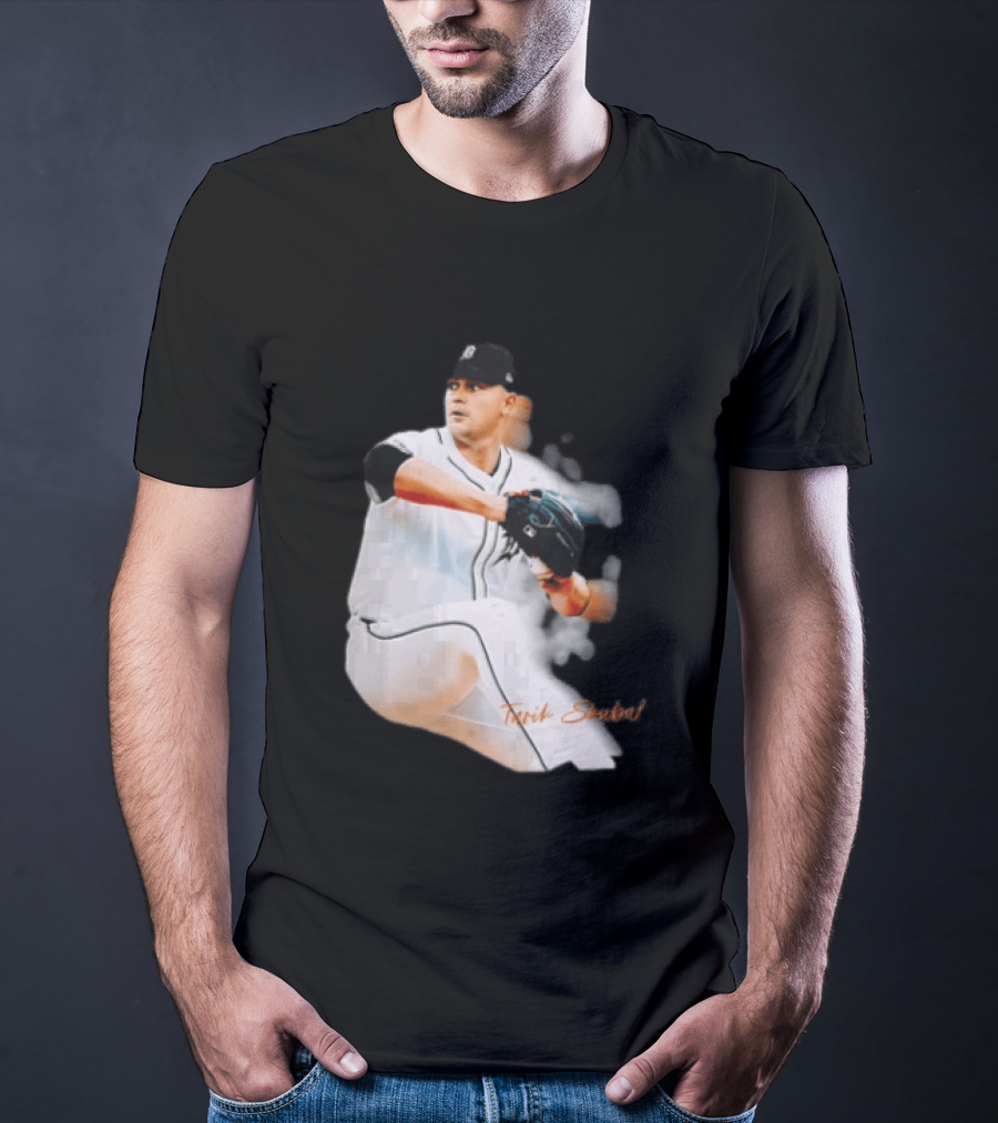 Detroit Tigers Tarik Skubal Pitcher Action Baseball T-Shirt