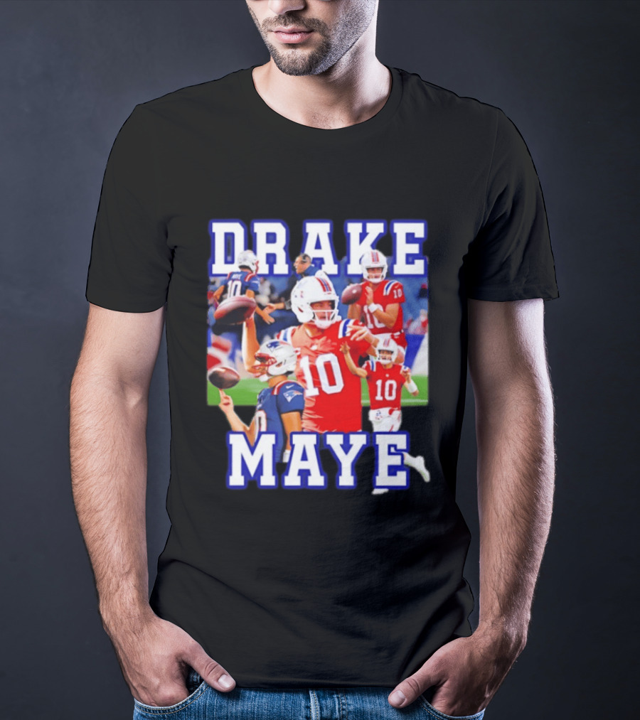 Drake Maye New England Patriots Inspired Football Player Collage T-Shirt