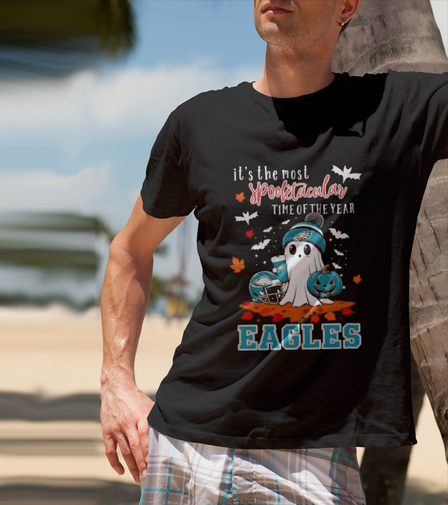 Philadelphia Eagles Spooktacular Halloween Ghost With Pumpkin And Helmet T-Shirt