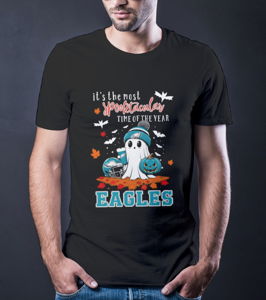 Philadelphia Eagles Spooktacular Halloween Ghost With Pumpkin And Helmet T-Shirt