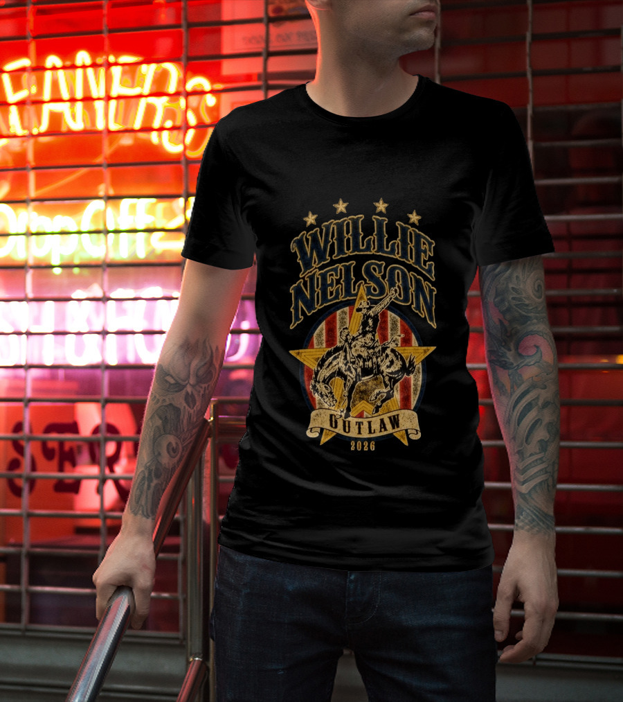 Willie Nelson Outlaw Tour 2026 Cowboy Star Rider T-Shirt