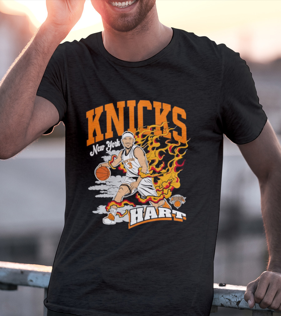 New York Knicks Josh Hart No 3 Basketball Fire T-Shirt