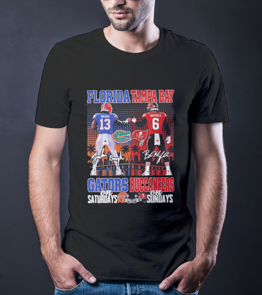 Florida Tampa Bay Gators Buccaneers Saturdays Sundays Baugh Mayfield Skyline T-Shirt