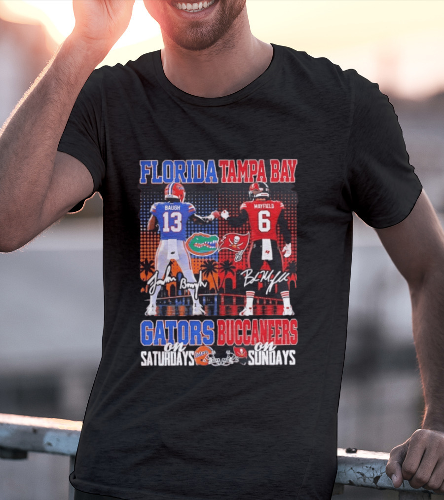 Florida Tampa Bay Gators Buccaneers Saturdays Sundays Baugh Mayfield Skyline T-Shirt