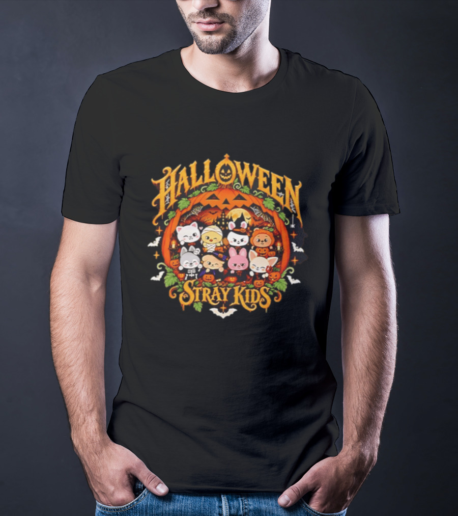Stray Kids Skzoo Halloween Cartoon Characters Pumpkin Decoration T-Shirt