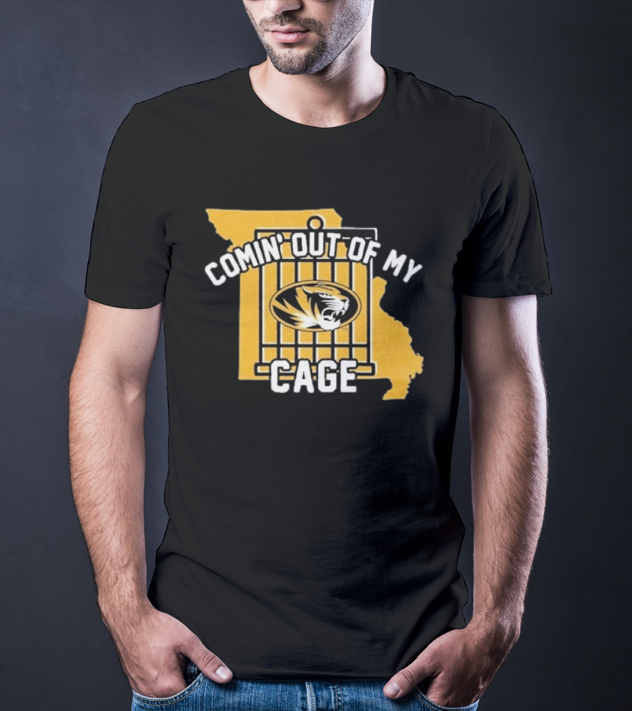 Missouri Tigers Comin' Out Of My Cage Map Outline Tiger T-Shirt