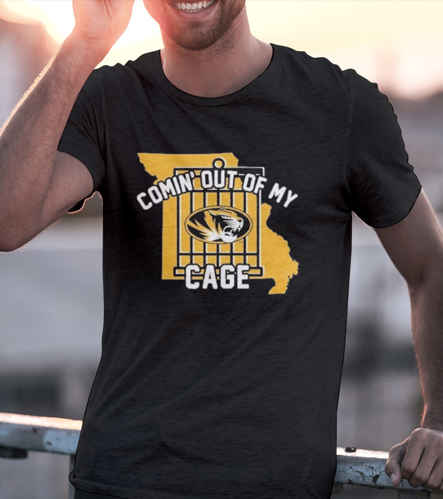 Missouri Tigers Comin' Out Of My Cage Map Outline Tiger T-Shirt