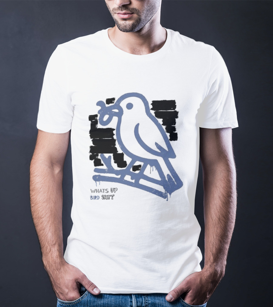 Drewtube What Up Bird Shit Funny Sparrow Holding Curling Shovel T-Shirt