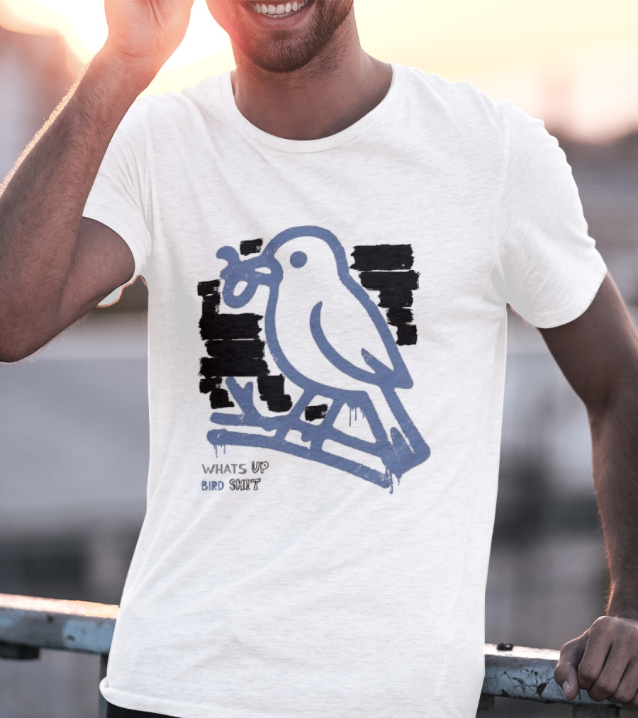 Drewtube What Up Bird Shit Funny Sparrow Holding Curling Shovel T-Shirt