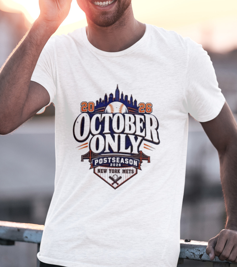 New York Mets 2026 October Only MLB Postseason City Skyline T-Shirt