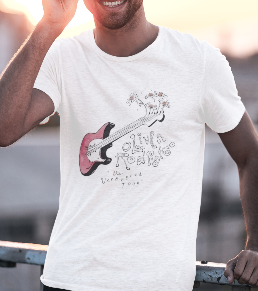 Olivia Rodrigo The Unraveled Tour Guitar Sketch With Flower Accents T-Shirt