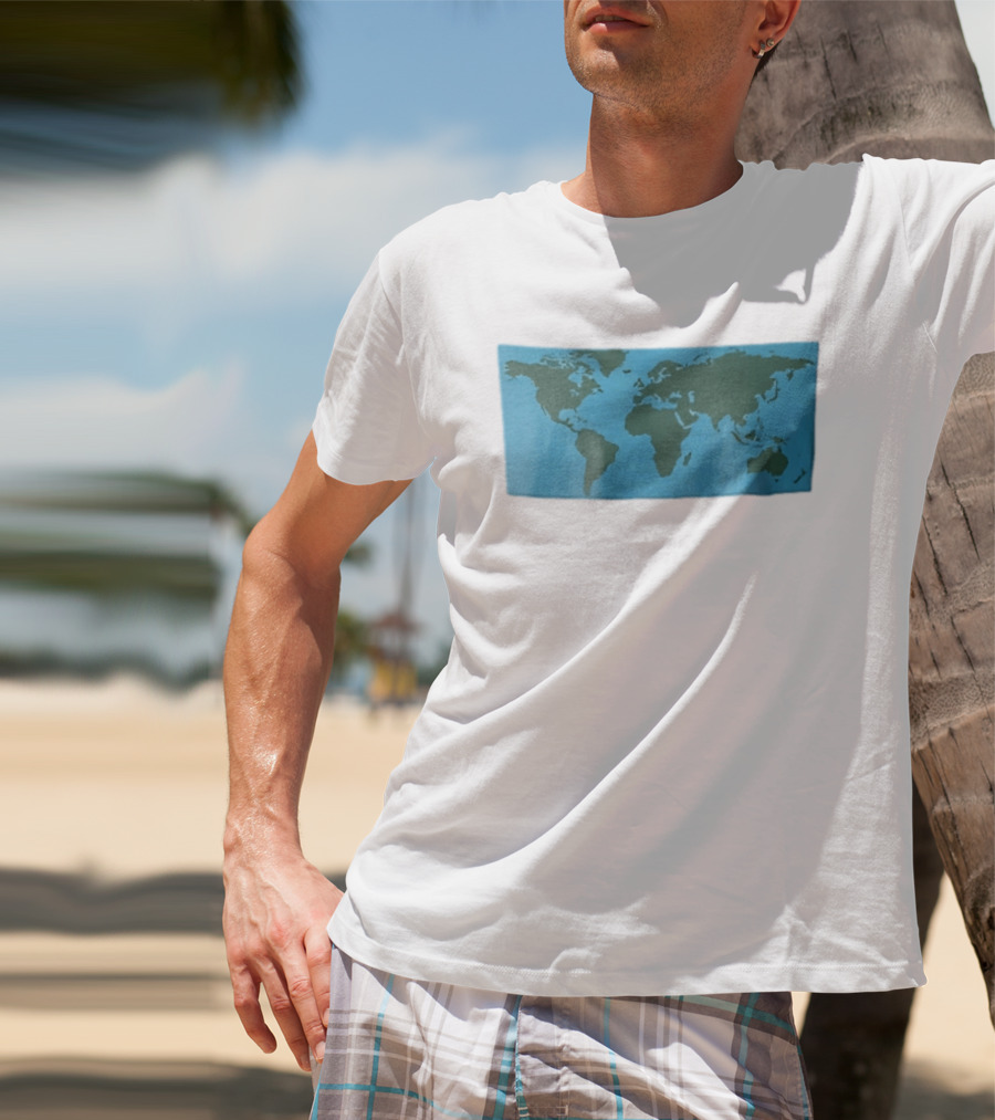 World Map Continents Green And Blue Ocean T-Shirt