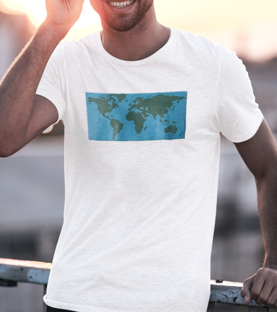 World Map Continents Green And Blue Ocean T-Shirt