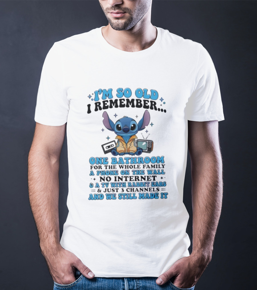 I'm So Old I Remember Stitch Nostalgia No Internet One Bathroom Phone On The Wall TV With Rabbit Ears T-Shirt