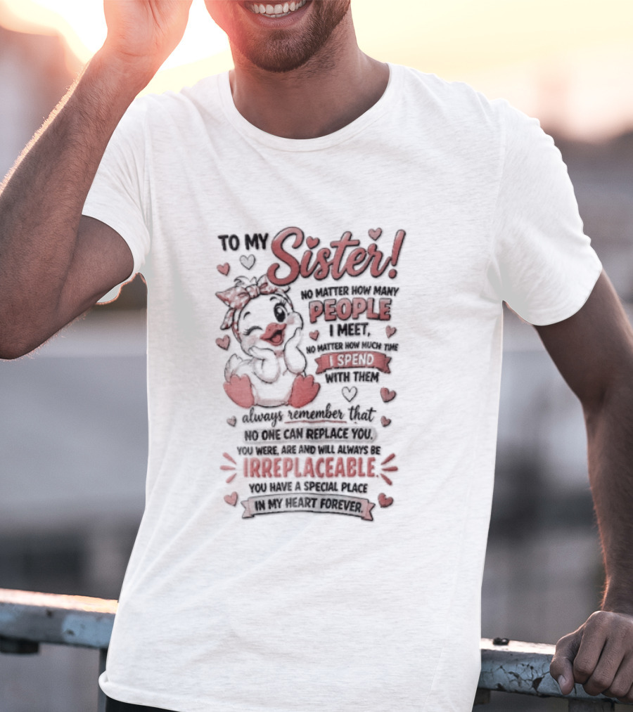 To My Sister No Matter How Many People I Meet How Much Time Passes You Are Irreplaceable Duck T-Shirt