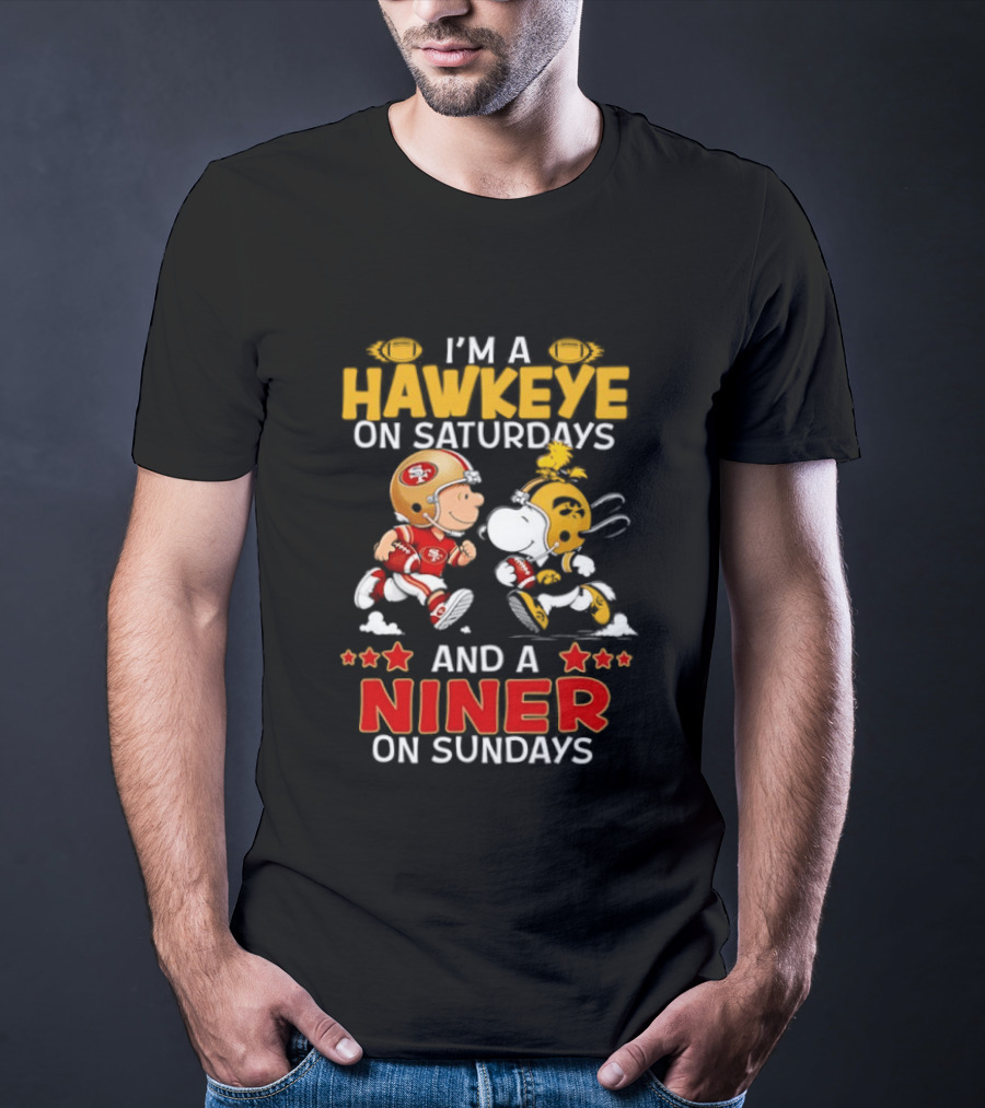 Charlie Brown Snoopy Hawkeye Saturdays Niner Sundays Football Mashup T-Shirt