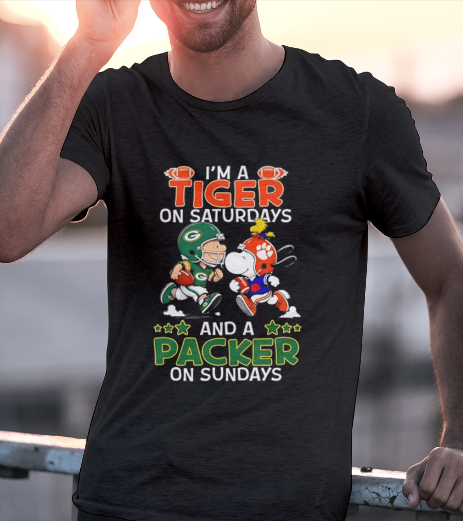 I'm A Tiger On Saturdays And A Packer On Sundays Charlie Brown Snoopy T-Shirt