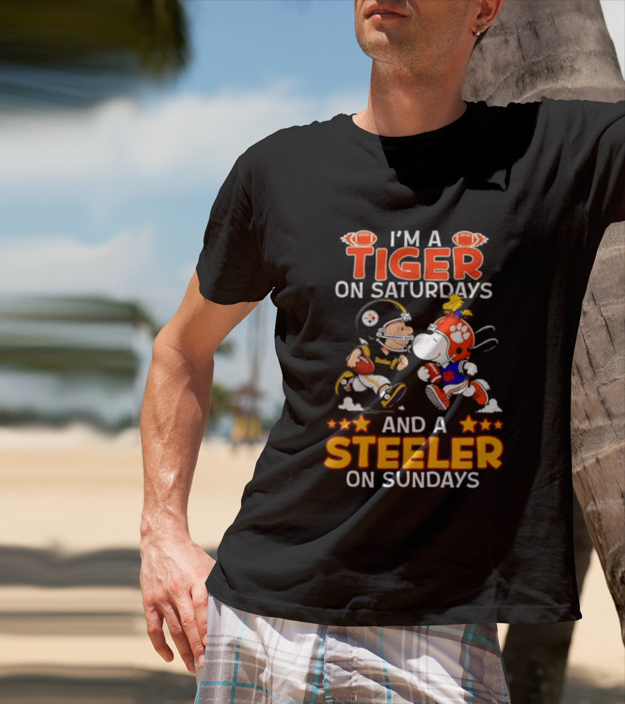 I'm A Tiger On Saturdays And A Steeler On Sundays Charlie Brown Snoopy Football T-Shirt