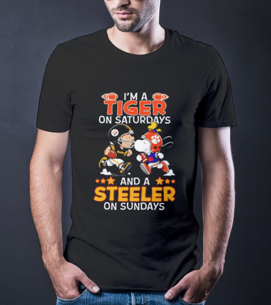 I'm A Tiger On Saturdays And A Steeler On Sundays Charlie Brown Snoopy Football T-Shirt