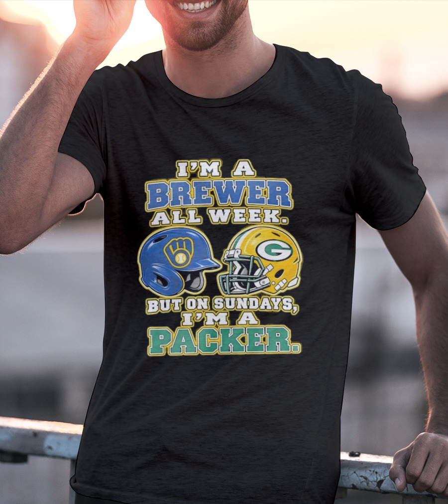 I'm A Brewer All Week But On Sundays I'm A Packer Helmet T-Shirt