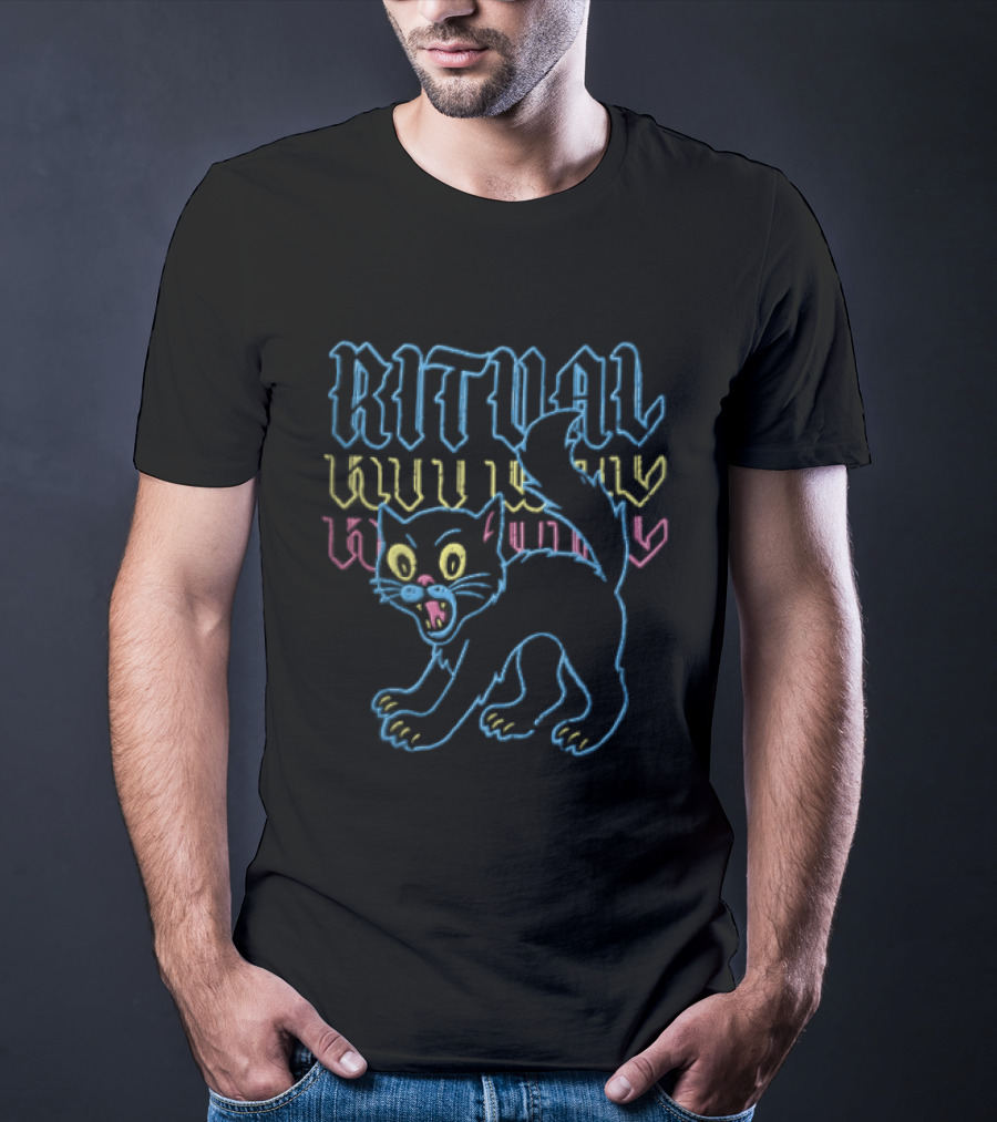 Ritual Neon Colors Screaming Black Cat T-Shirt