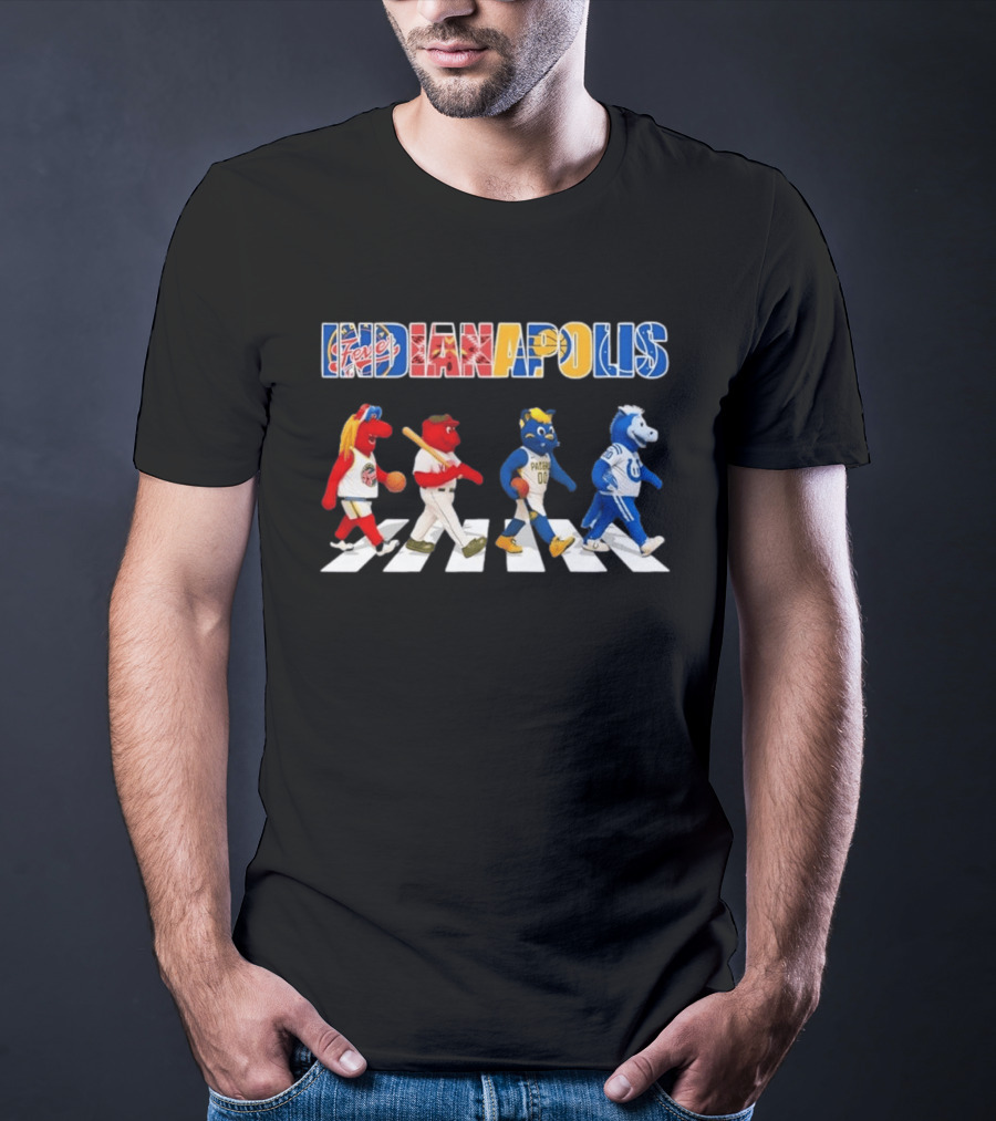 Indianapolis Fever Pacers Colts Mascots Abbey Road Collage T-Shirt