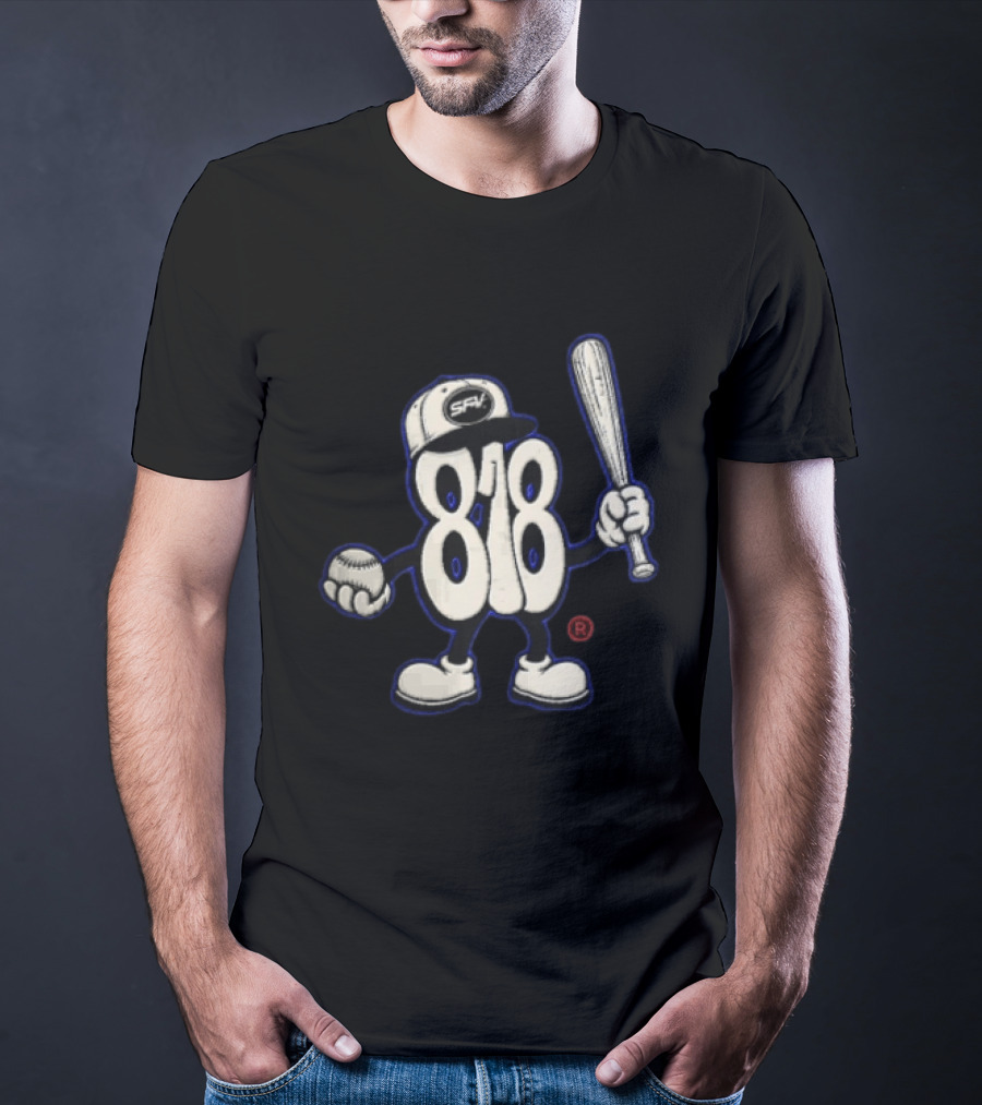 SFV 818 Character Baseball Cap Holding Bat And Ball T-Shirt