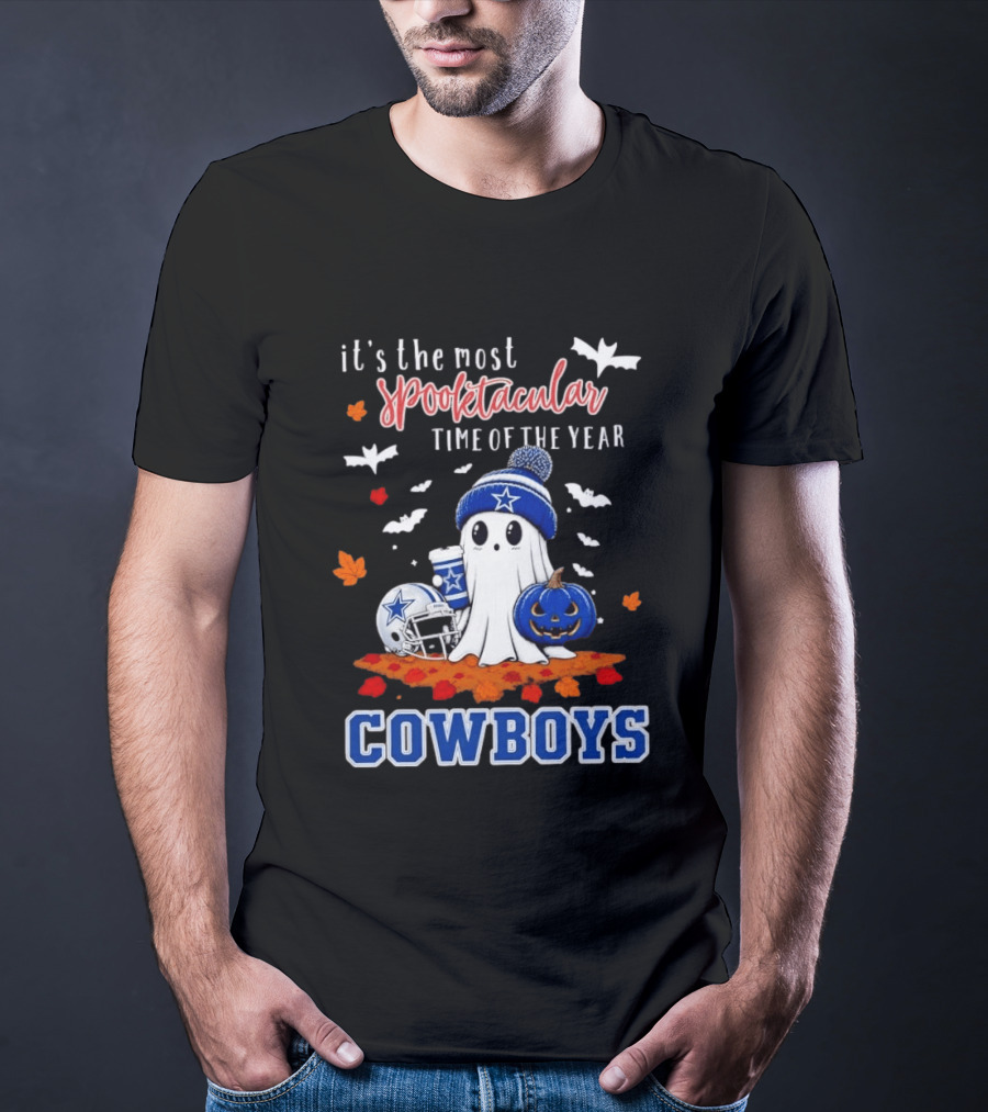 It's The Most Spooktacular Time Of The Year Cowboys Halloween Ghost Pumpkin Football T-Shirt