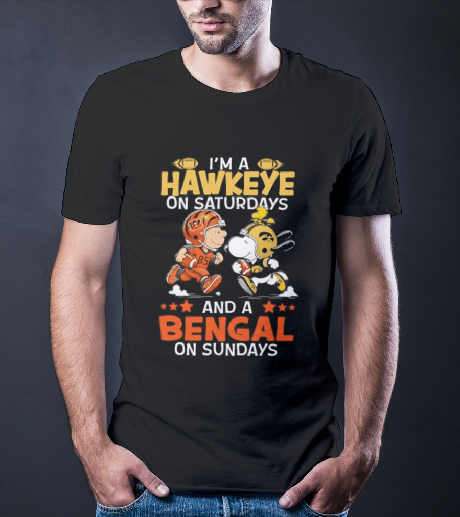 Iowa Hawkeyes Saturdays And Cincinnati Bengals Sundays Snoopy Charlie Brown T-Shirt