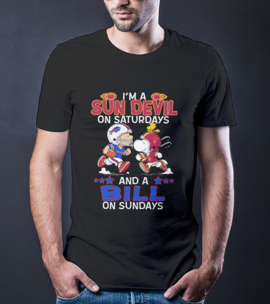 I'm A Sun Devil On Saturdays And A Bill On Sundays Football Fans Snoopy Charlie Brown T-Shirt