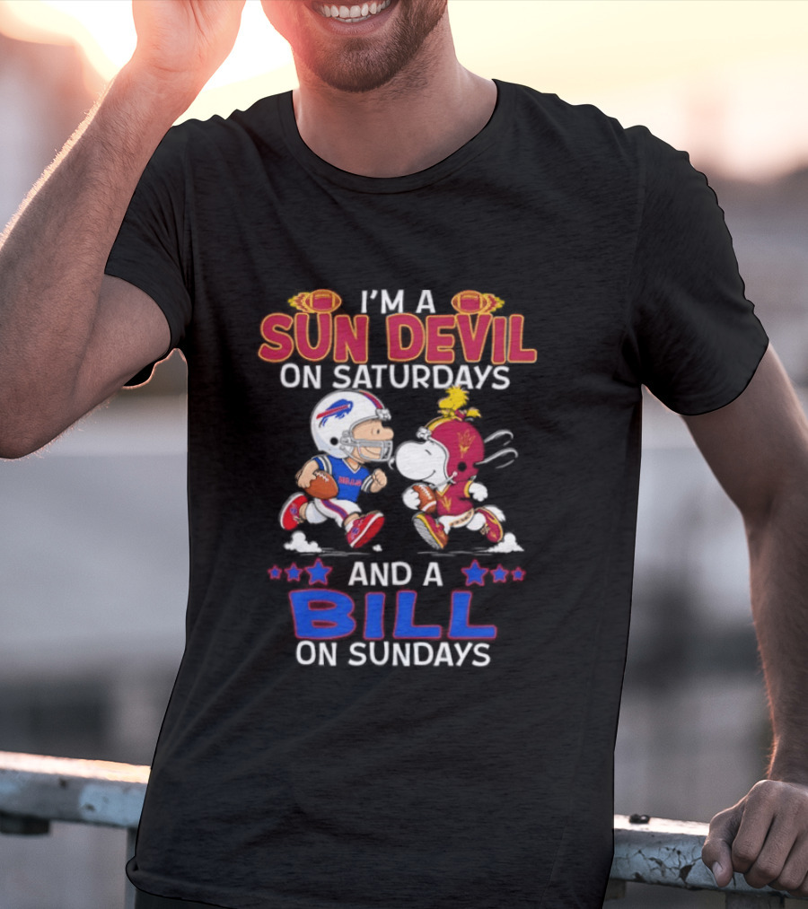 I'm A Sun Devil On Saturdays And A Bill On Sundays Football Fans Snoopy Charlie Brown T-Shirt