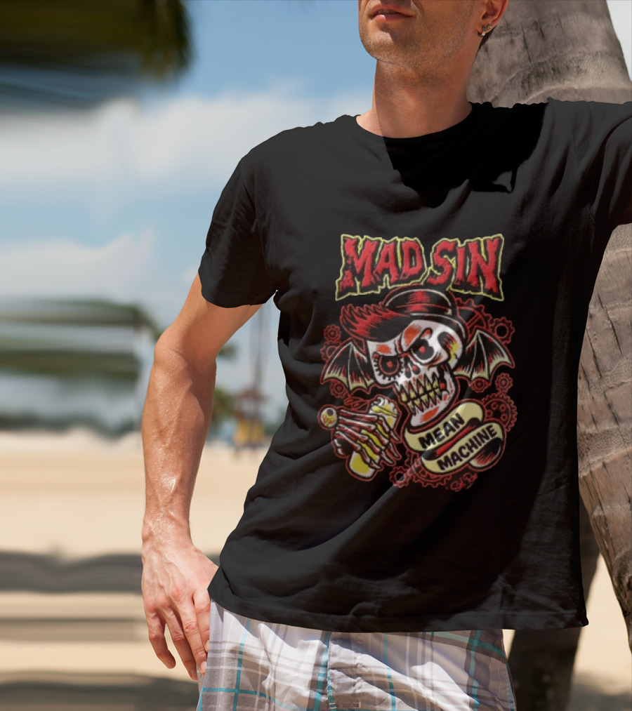 Mad Sin Mean Machine Skull Skeleton Beer T-Shirt