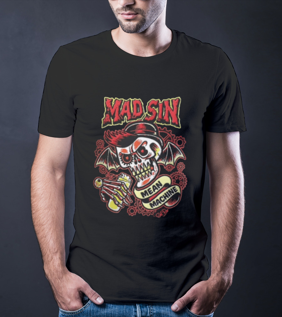 Mad Sin Mean Machine Skull Skeleton Beer T-Shirt