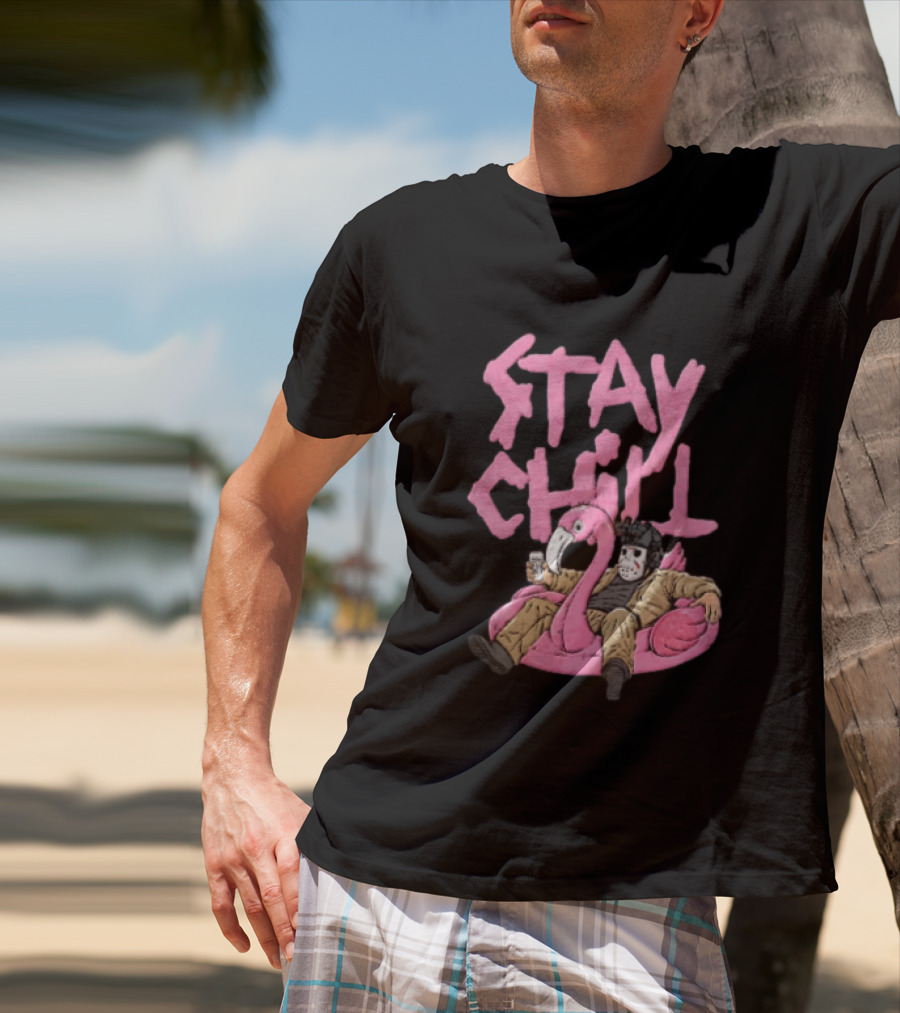 Stay Chill Jason Voorhees Energy Drink Pink Flamingo Float T-Shirt