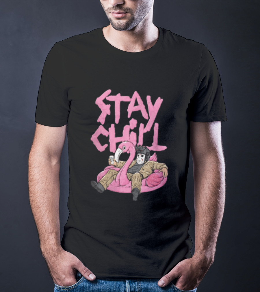 Stay Chill Jason Voorhees Energy Drink Pink Flamingo Float T-Shirt