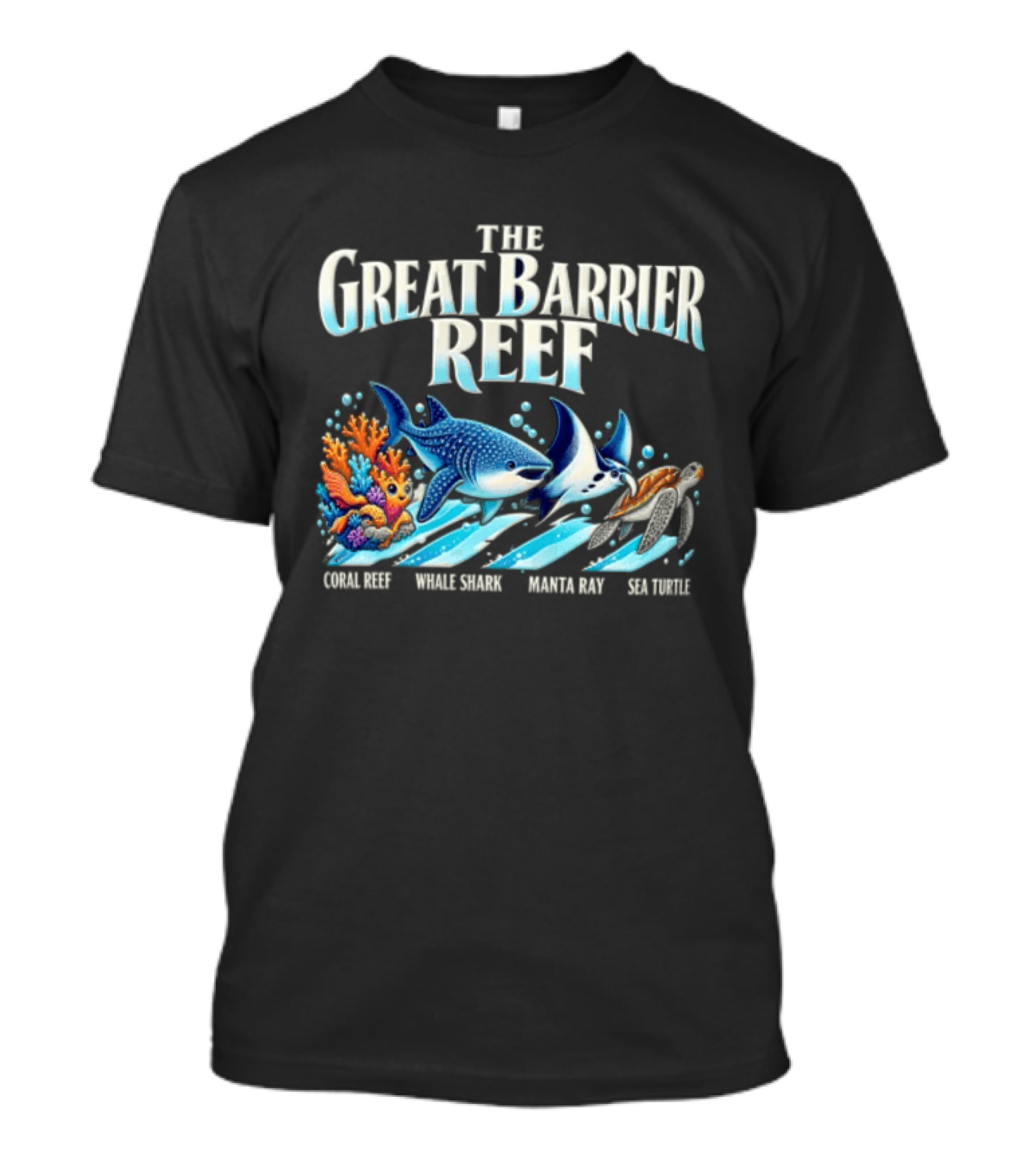The Great Barrier Reef Coral Reef Whale Shark Manta Ray Sea Turtle Ocean Wildlife T-Shirt