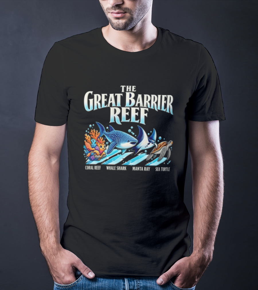 The Great Barrier Reef Coral Reef Whale Shark Manta Ray Sea Turtle Ocean Wildlife T-Shirt