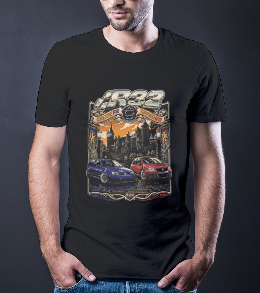 R32 Sudlichter Nordlichter Castle Blue Car Red Car Pure Heritage Modern Performance T-Shirt