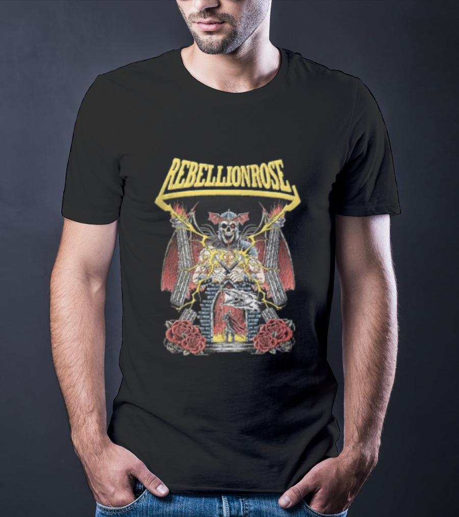 Rebellion Rose Skull Knight Castle With Roses And Lightning T-Shirt