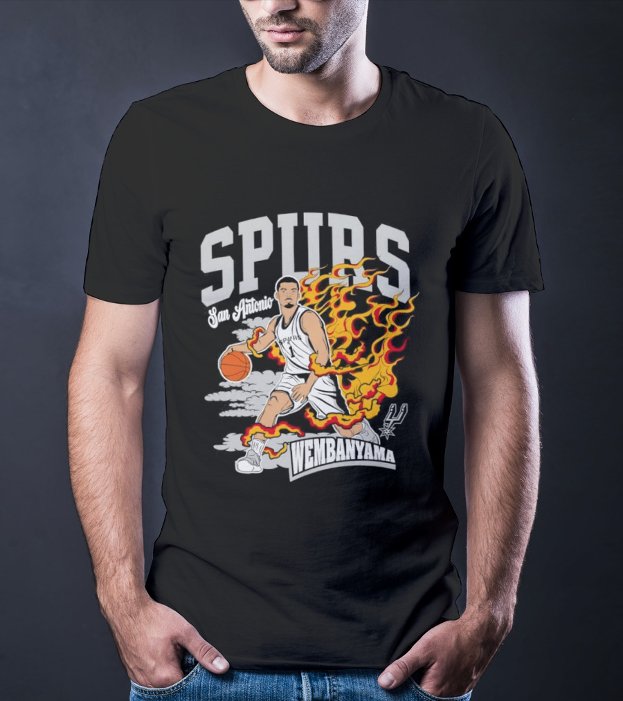 Victor Wembanyama San Antonio Spurs No 1 Basketball Flames Caricature T-Shirt
