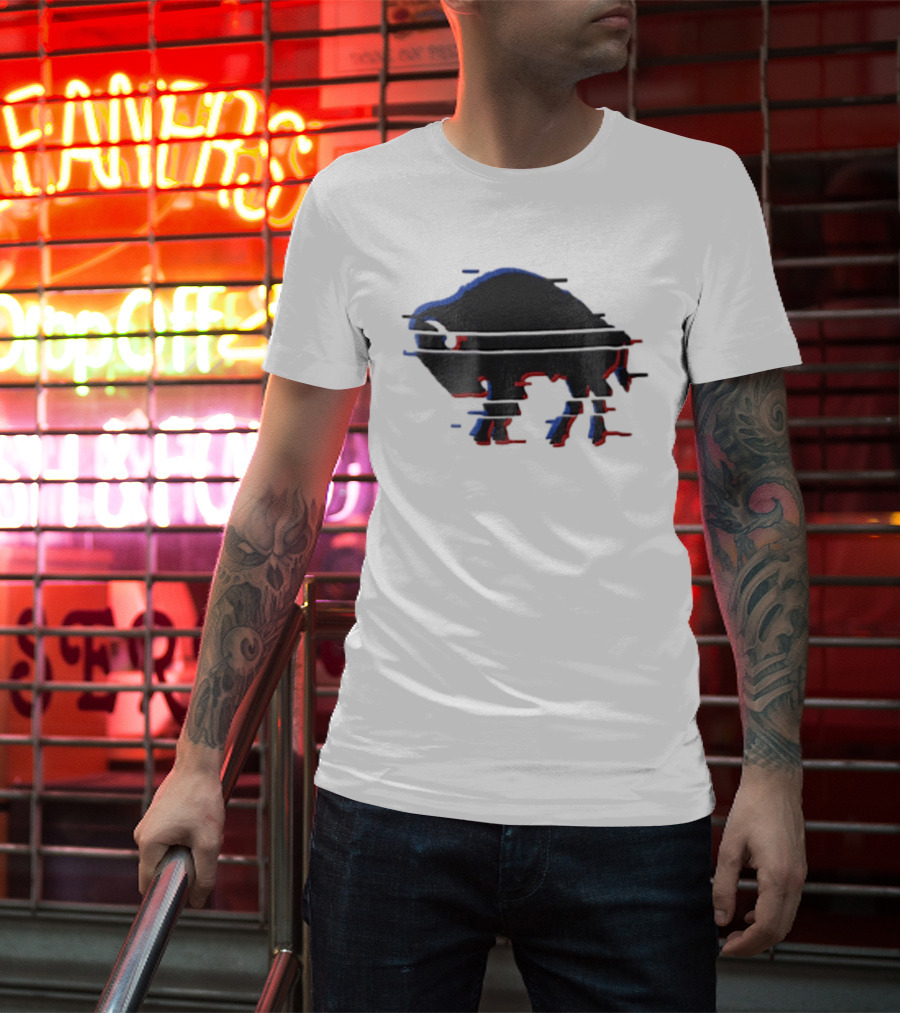 Buffalo Glitch Effect Blue Red Overlay Optical Illusion T-Shirt