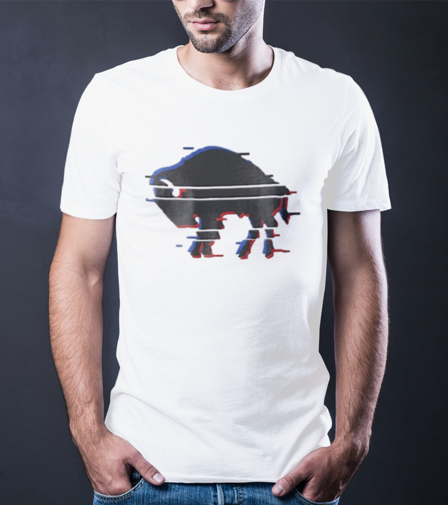 Buffalo Glitch Effect Blue Red Overlay Optical Illusion T-Shirt