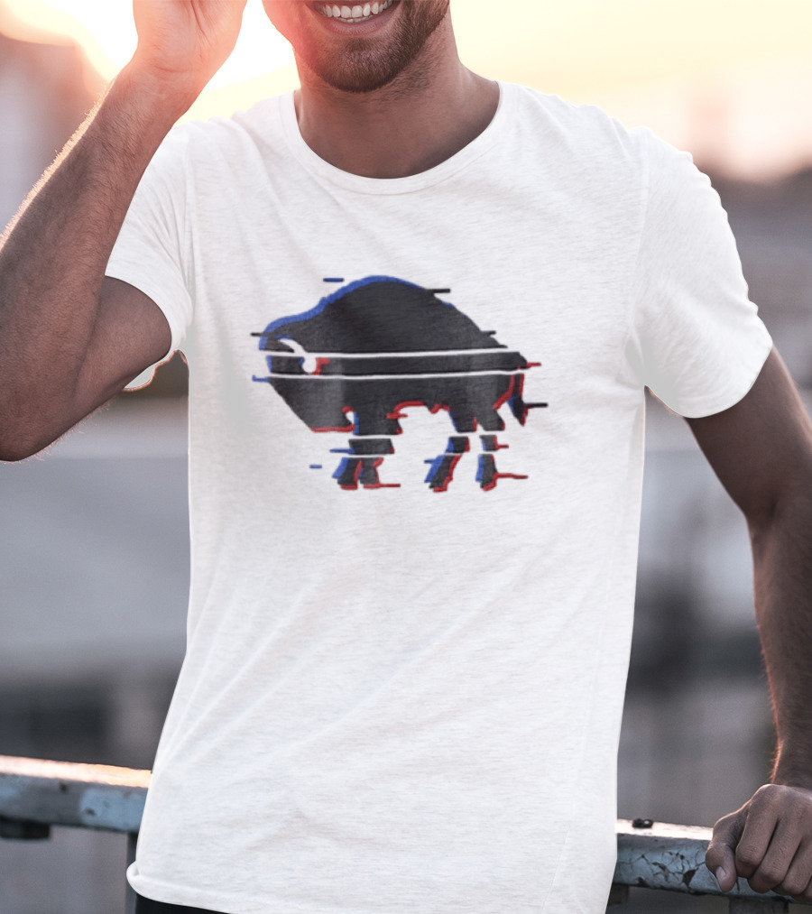 Buffalo Glitch Effect Blue Red Overlay Optical Illusion T-Shirt