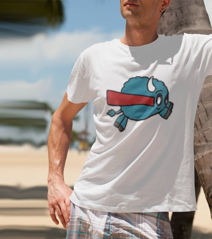 Buffalo Superhero With Red Cape Flying Action T-Shirt