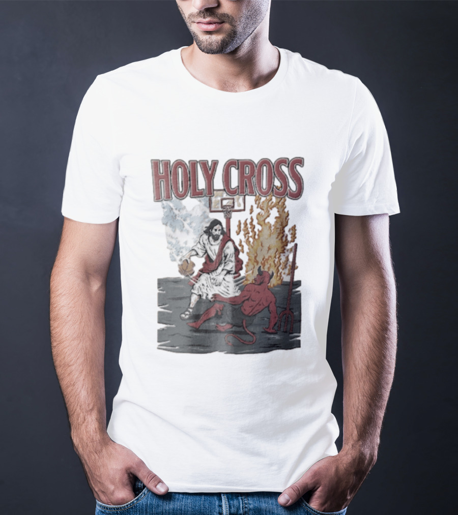 Holy Cross Basketball Player Versus Devil Duel T-Shirt