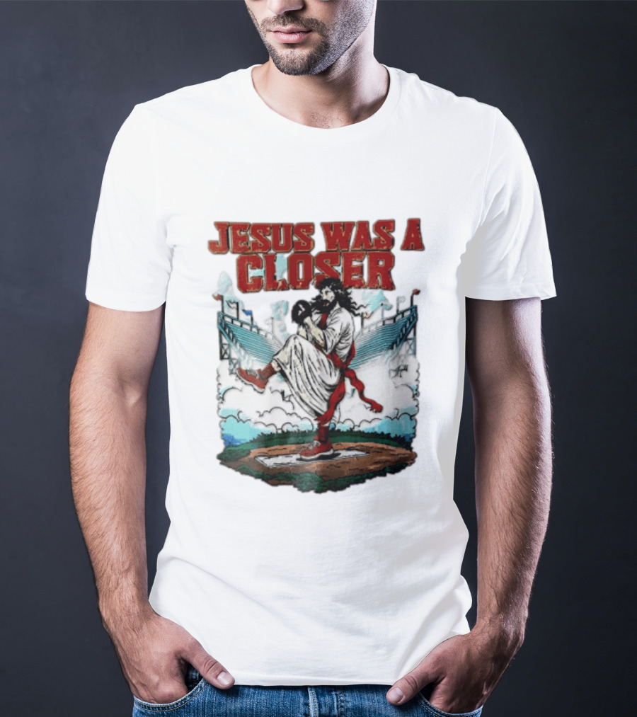 Jesus Was A Closer Baseball Pitcher Heavenly Stadium Scene T-Shirt