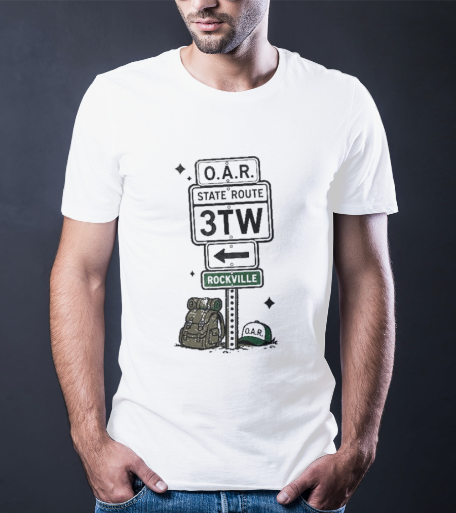 O.A.R. State Route 3TW Rockville Road Sign Backpack Adventure T-Shirt